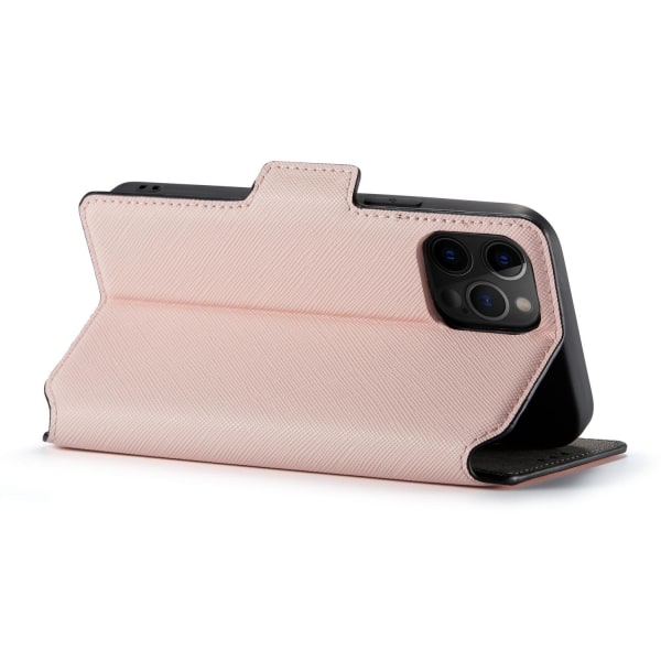 Muxma Saffiano lompakkokotelo iPhone 13 Prolle - vaaleanpunainen Pink