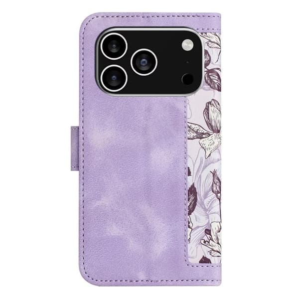 iPhone 17 Pro Plånboksfodral Floral Konstläder - Lila Lila