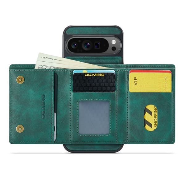 DG.MING M6 Series Konstläder Plånboksfodral för Google Pixel 9 Pro XL - Grön