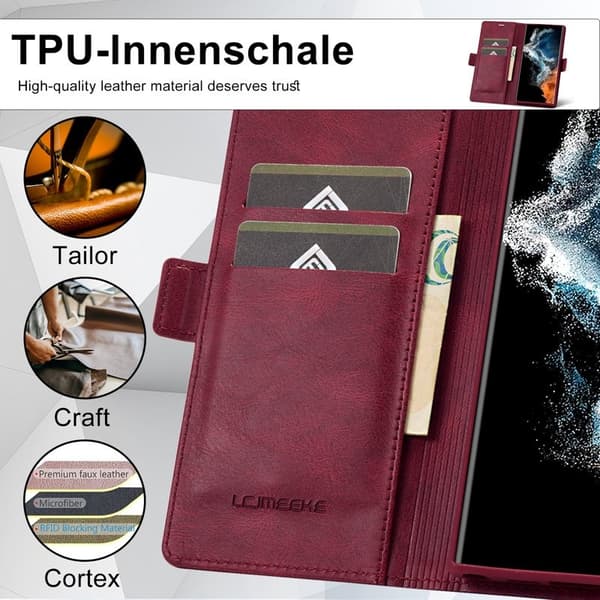 LC.IMEEKE Samsung Galaxy S23 Ultra Plånboksfodral Konstläder - Röd