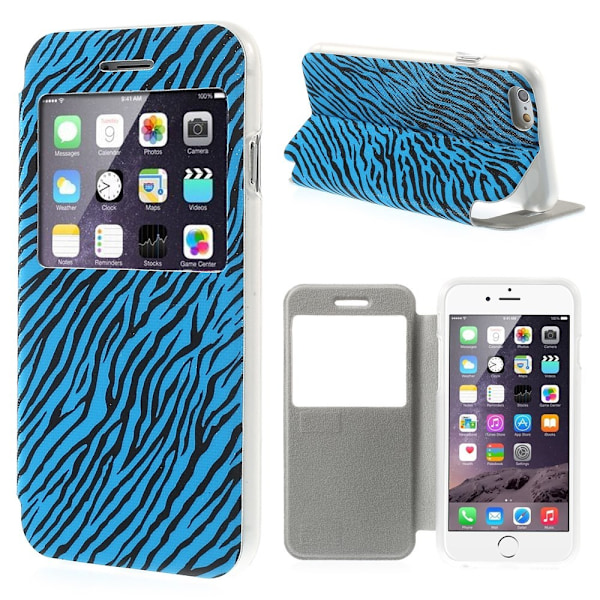 Glittery Mobilfodral med fönster till Apple iPhone 6 / 6S  - Zebra Blå Blå