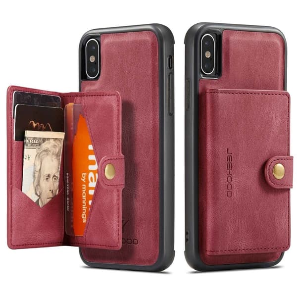 JEEHOOD iPhone XS/X Plånboksfodral Konstläder TPU med kickstand - Röd