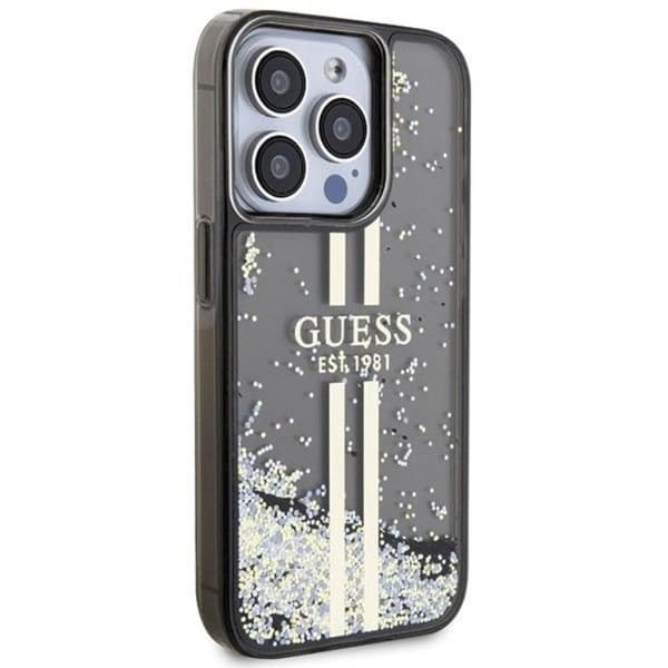 Guess iPhone 15 Pro Mobilskal Liquid Glitter Gold Stripes Black