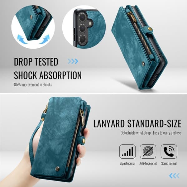 CaseMe Plånboksfodral för Samsung Galaxy S26 Plus Konstläder med rem - Blå