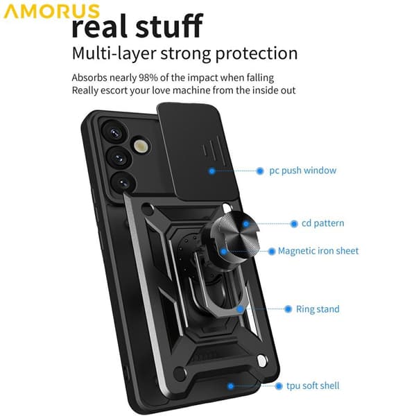 Amorus Mobilskal för Samsung Galaxy S26 Kickstand PC + TPU - Guld