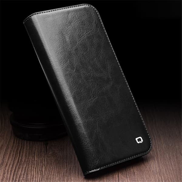 QIALINO iPhone 15 Pro Max Plånboksfodral Äkta Läder Folio Flip - Svart Svart