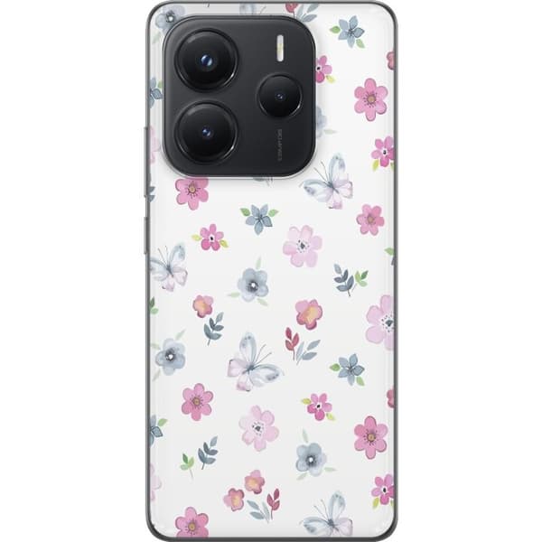 Telefontaske til Xiaomi Redmi Note 14 5G med blomster og sommerfugle