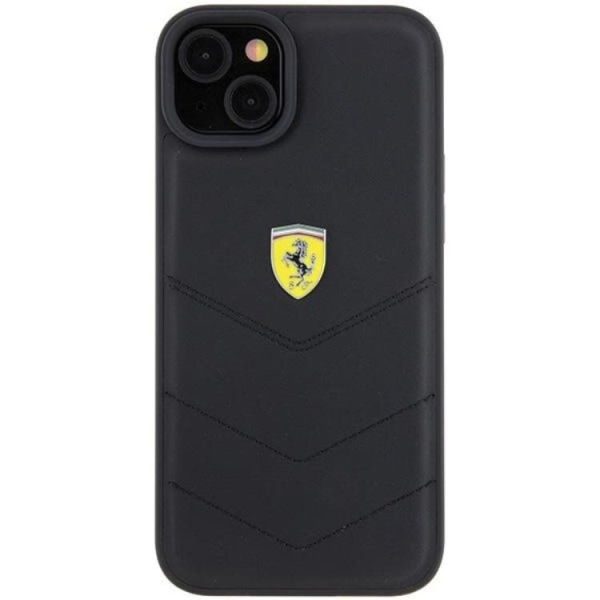 Ferrari iPhone 15 Plus Mobilskal Quilted Metal Logo - Sort