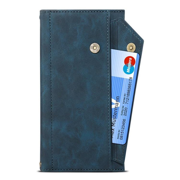 iPhone 14 Plus Plånboksfodral Flap Zipper Strap - Blå