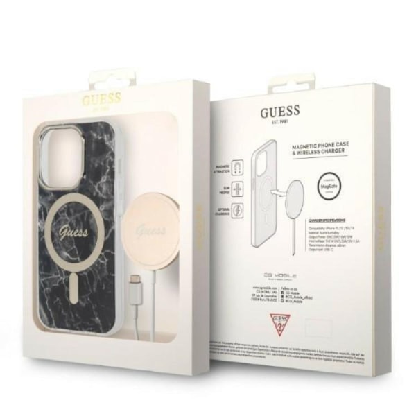 GUESS iPhone 14 Pro Magsafe Skal Marble + Trådlös Laddare - Svart Svart