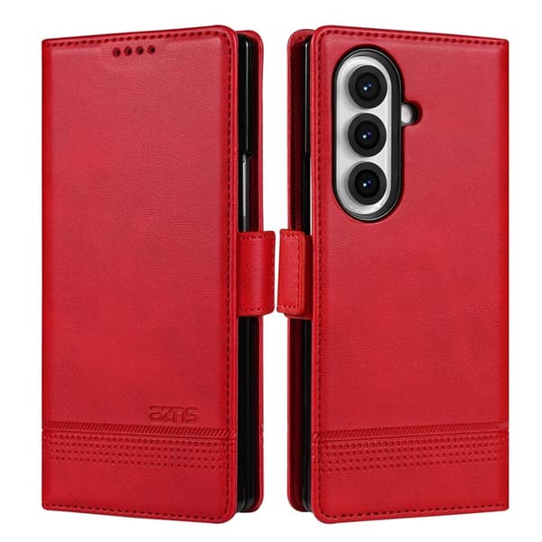AZNS Galaxy Z Fold 7 Plånboksfodral Cowhide Läder - Röd Röd