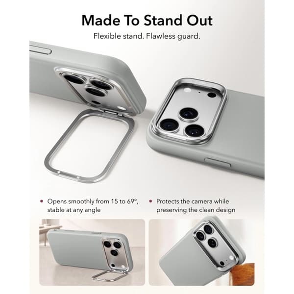 ESR Mobilskal För iPhone 18 Pro/17 Pro Magsafe Läder Kickstand - Grå