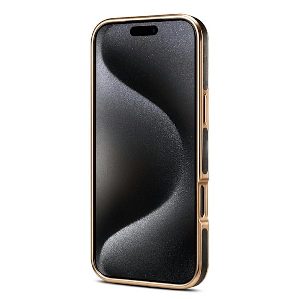 DENIOR Mobilskal till iPhone 17 Pro Max Äkta Läder Electroplating Svart