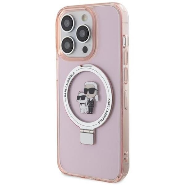 KARL LAGERFELD iPhone 15 Mobilskal MagSafe Ringställ - Rosa