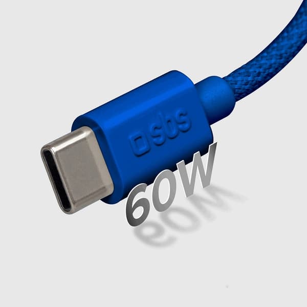 SBS USB-C - USB-C-kaapeli 1,5 m 60 W punottu - sininen Blå