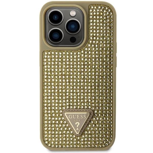 Guess iPhone 14 Pro Max -kännykkäkuori Rhinestone Triangle - Kulta Guld