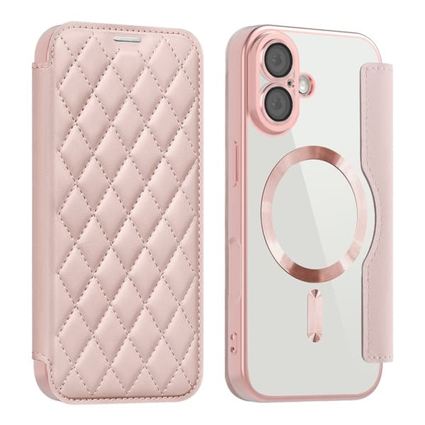 iPhone 17 Plånboksfodral MagSafe Rhombus Konstläder - Rosa Rosa
