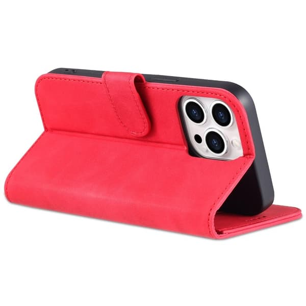 AZNS iPhone 14 Pro Plånboksfodral Konstläder TPU Stötabsorberande - Röd