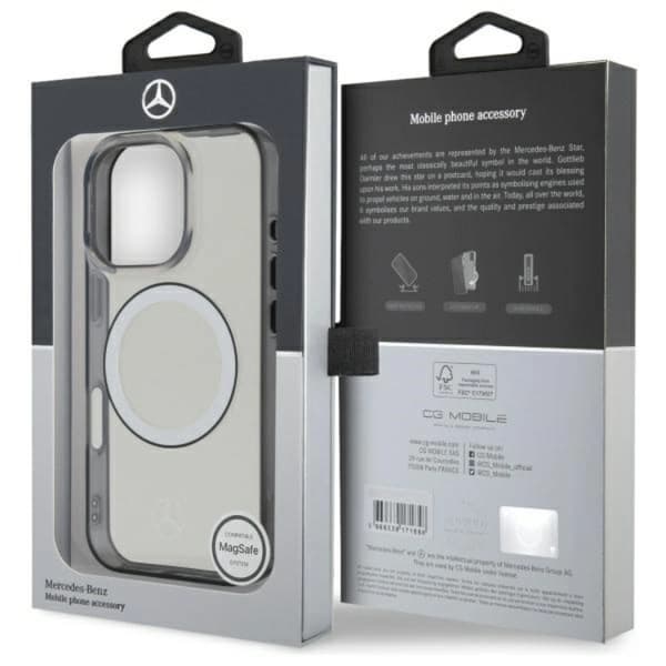 Mercedes telefontaske til iPhone 16 Pro Max Magsafe Trykt Logo - Sort Transparent