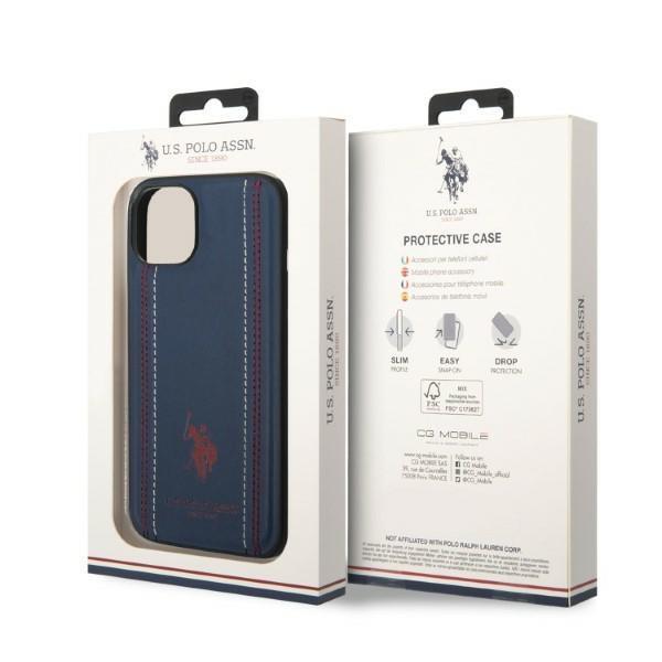 US Polo iPhone 14 Plus Cover Lædersøm - Marineblå