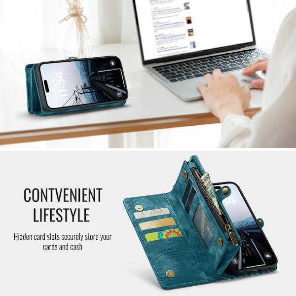 CASEME 008 iPhone 16 Plus Plånboksfodral Konstläder med Blå