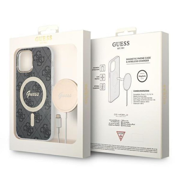 Guess iPhone 12/12 Pro Magsafe Skal Print + Trådlös Laddare - Svart Svart