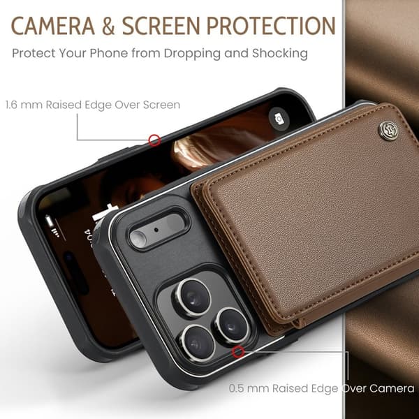 CASEME C22 Mobilskal till iPhone 17 Pro med RFID och 5 Kortfack - Brun