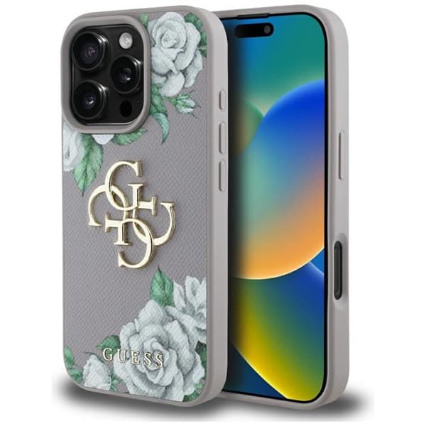 Guess Mobilskal till iPhone 16 Pro Grained Roses Big 4G logo - Lila
