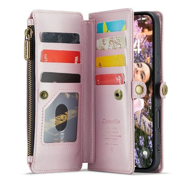 CASEME Plånboksfodral Konstläder till iPhone 16 med kortfack - Rosa