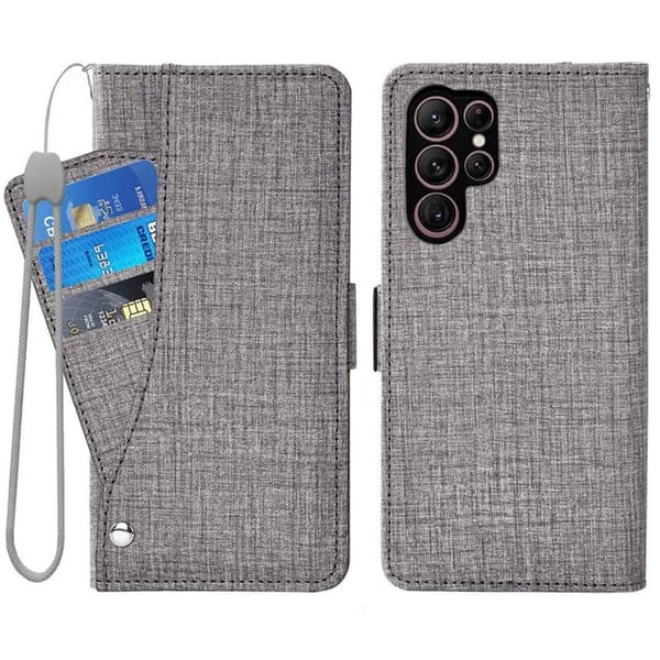 Samsung Galaxy S26 Ultra Plånboksfodral Konstläder Jean Textur - Grå