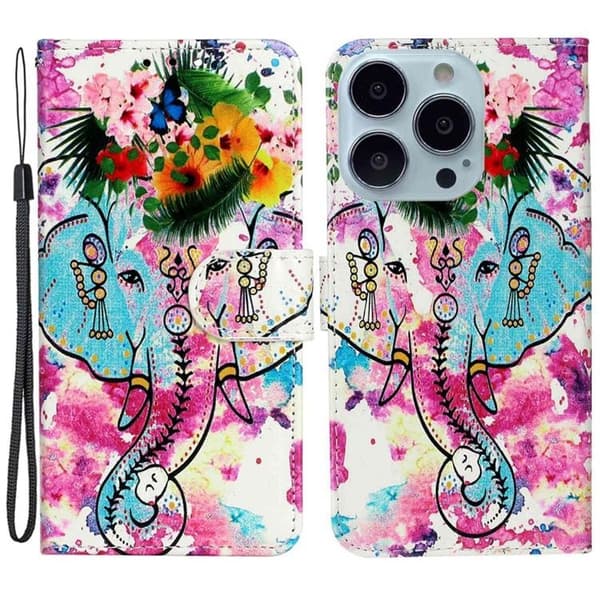 iPhone 14 Pro Plånboksfodral Folio Flip - Elephant Flerfärgad