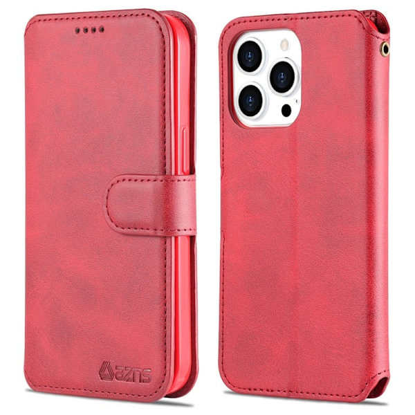 AZNS iPhone 13 Pro Max Plånboksfodral Konstläder - Röd