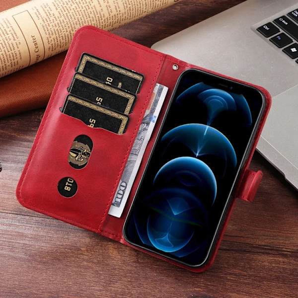 iPhone 17 Pro Max Konstläder Plånboksfodral Zipper - Röd Röd
