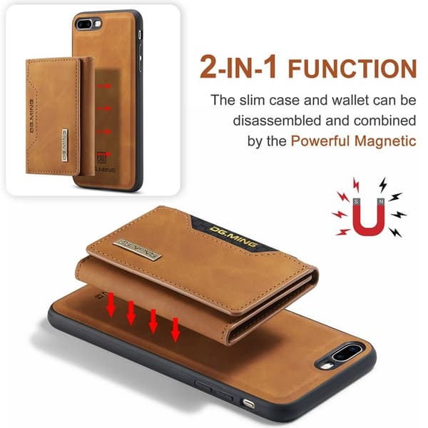 DG.MING M2 Series Plånboksfodral Konstläder med Ställ för iPhone 7/8 Plus - Brun