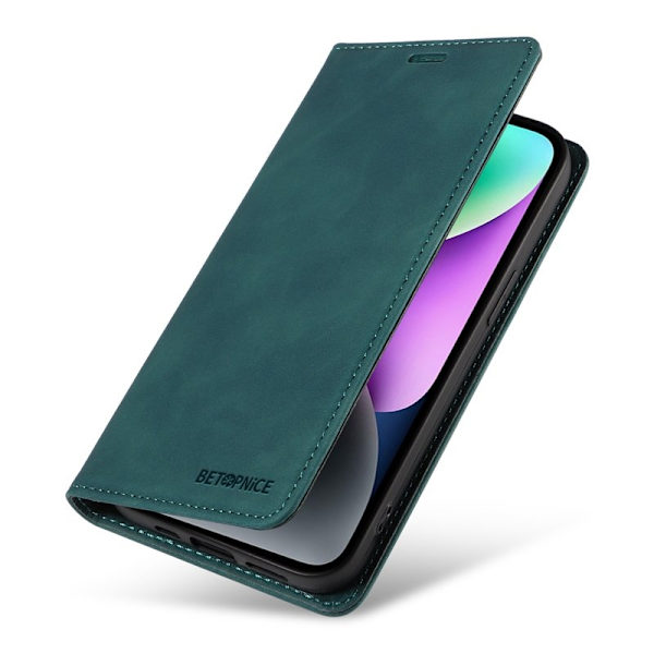BETOPNICE 003 för iPhone 15 Plånboksfodral RFID Blocking Konstläder - Grön
