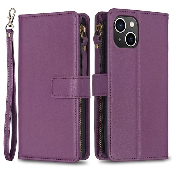 iPhone 15 Plus Plånboksfodral Zipper Flip - Lavender Lila