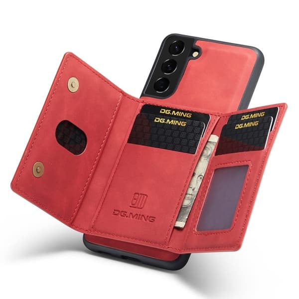 DG.MING Konstläder Plånboksfodral för Samsung Galaxy S23+ Röd