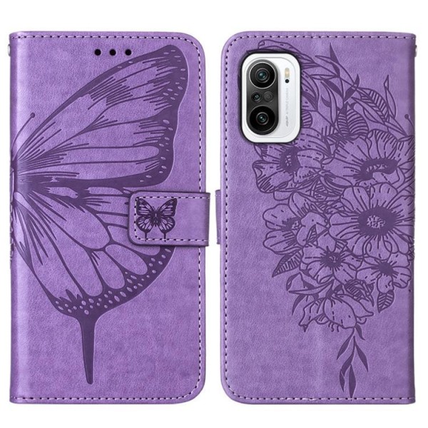 Butterfly Flower Imprinted Wallet Case Xiaomi 12 Pro - Lilla