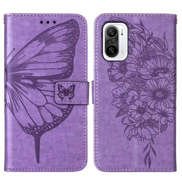 Butterfly Flower -painettu lompakkokotelo Xiaomi 12 Pro - violetti