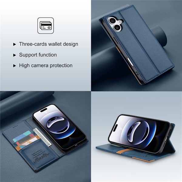 N.BEKUS iPhone 17 Konstläder Plånboksfodral RFID-Skydd P3 - Blå Blå