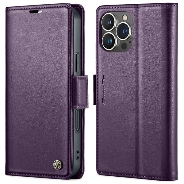 CASEME iPhone 15 Pro Plånboksfodral Konstläder RFID-Skydd Lila