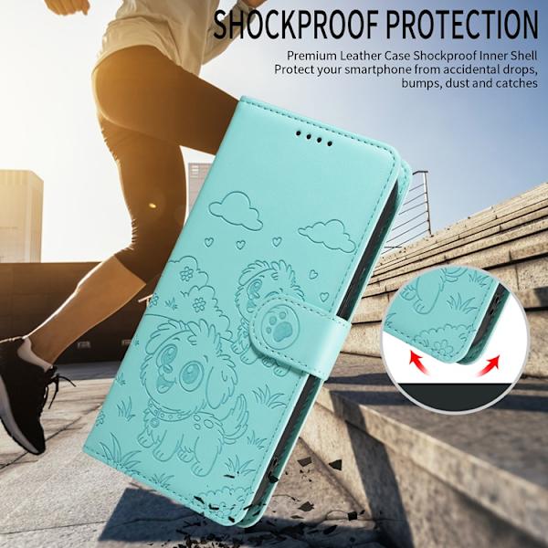 OnePlus 15 Konstläder Plånboksfodral RFID-Skydd Imprinted Dog Pattern Grön