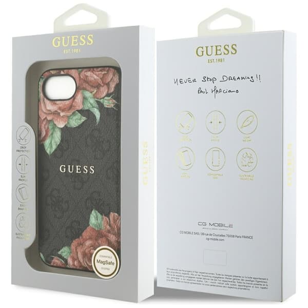 Guess Telefontaske til iPhone 16e Magsafe Blomsterprint - Sort Svart