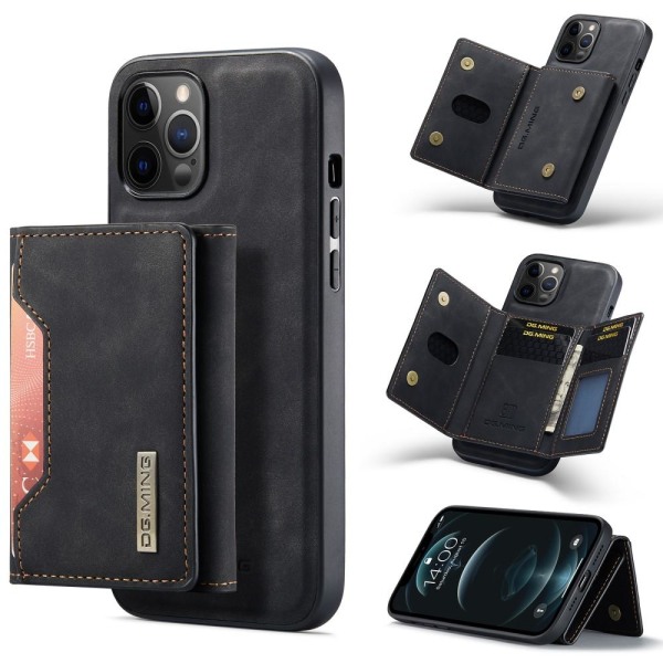 DG.MING iPhone 12 & 12 Pro Kolminkertainen lompakko jalustalla - musta Black