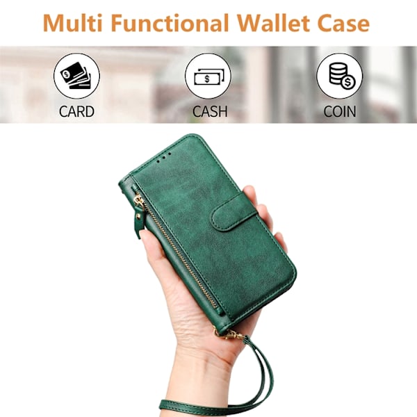 iPhone 17 Pro Max Plånboksfodral Zipper Pocket Läder - Grön Grön