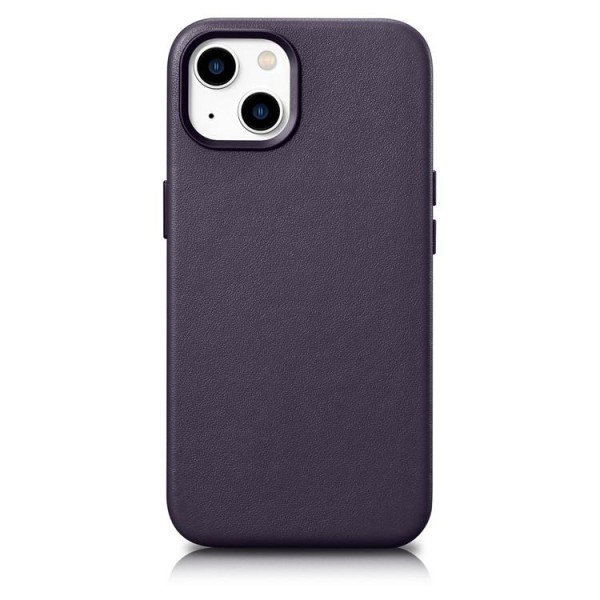 iCarer iPhone 14 -kotelo MagSafe aitoa nahkaa - tumman violetti
