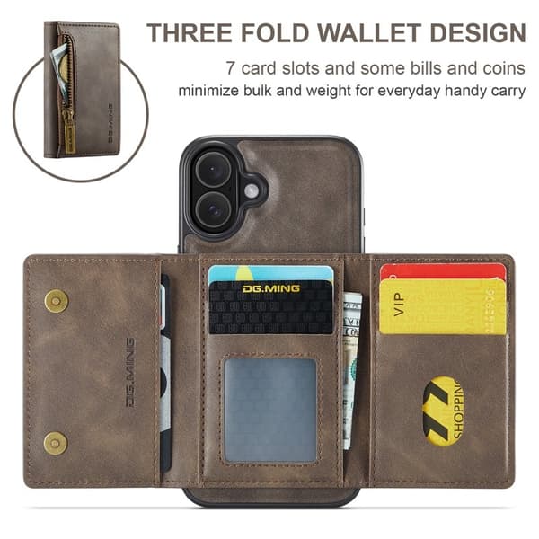 DG.MING M5 Series Mobilskal till iPhone 16 Plus Magnetiskt Konstläder Brun