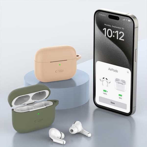 Tech-Protect Apple Airpods Pro 1/2 Skal Silikon Hook - Cafe Latte Beige