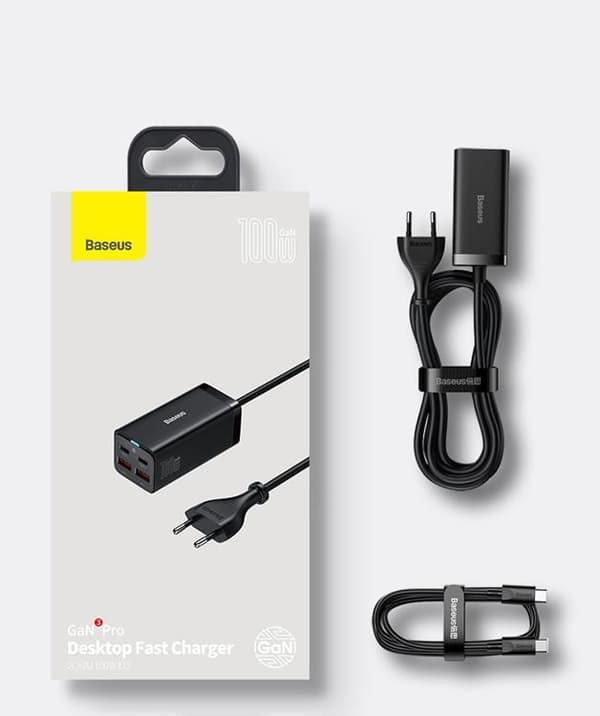 Baseus Väggladdare 2x USB-C/2x USB-A GaN3 100W - Svart Svart