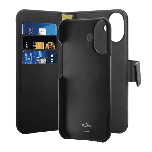 Puro iPhone 16 Plånboksfodral 2-in-1 Detachable - Svart Black